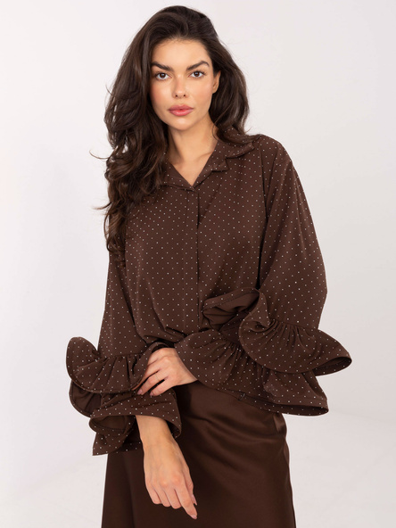 Czekoladowa elegancka koszula z aplikacjami