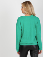 Hurt Turkusowy damski sweter klasyczny z aplikacją z cekinów