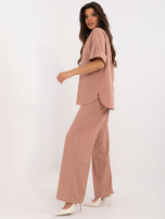 Hurtownia Brudnoróżowy dwuczęściowy komplet letni z lnu