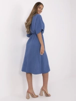 Ciemnoniebieska muślinowa sukienka z rozcięciem 