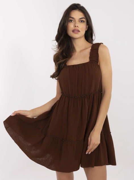 Brązowa muślinowa sukienka z falbaną