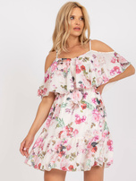 Jasnobeżowa mini sukienka w kwiaty z falbaną Nerissa OCH BELLA