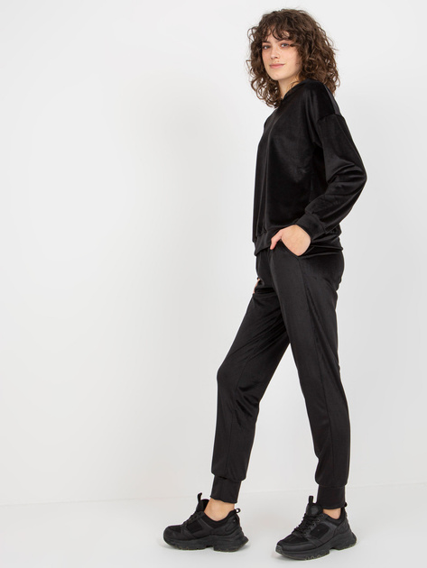 Hurt Czarny damski komplet welurowy ze spodniami i bluzą
