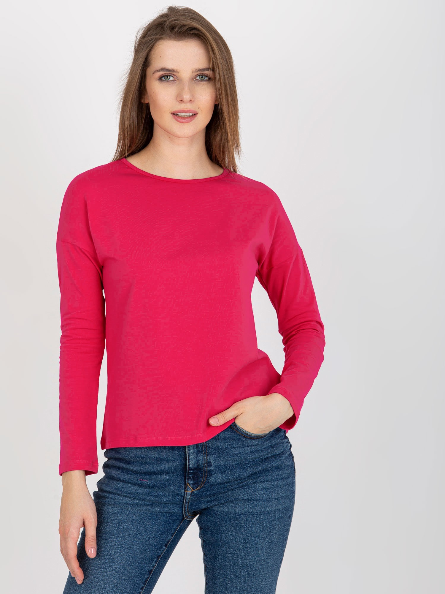 Fuksjowa bawełniana bluzka basic longsleeve