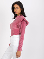 Różowa bluzka welurowa z falbanami Eugenie