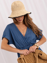 Dark blue summer dress with a ruffle.