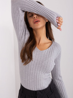 Hurt Jasnoszary sweter klasyczny z dekoltem V