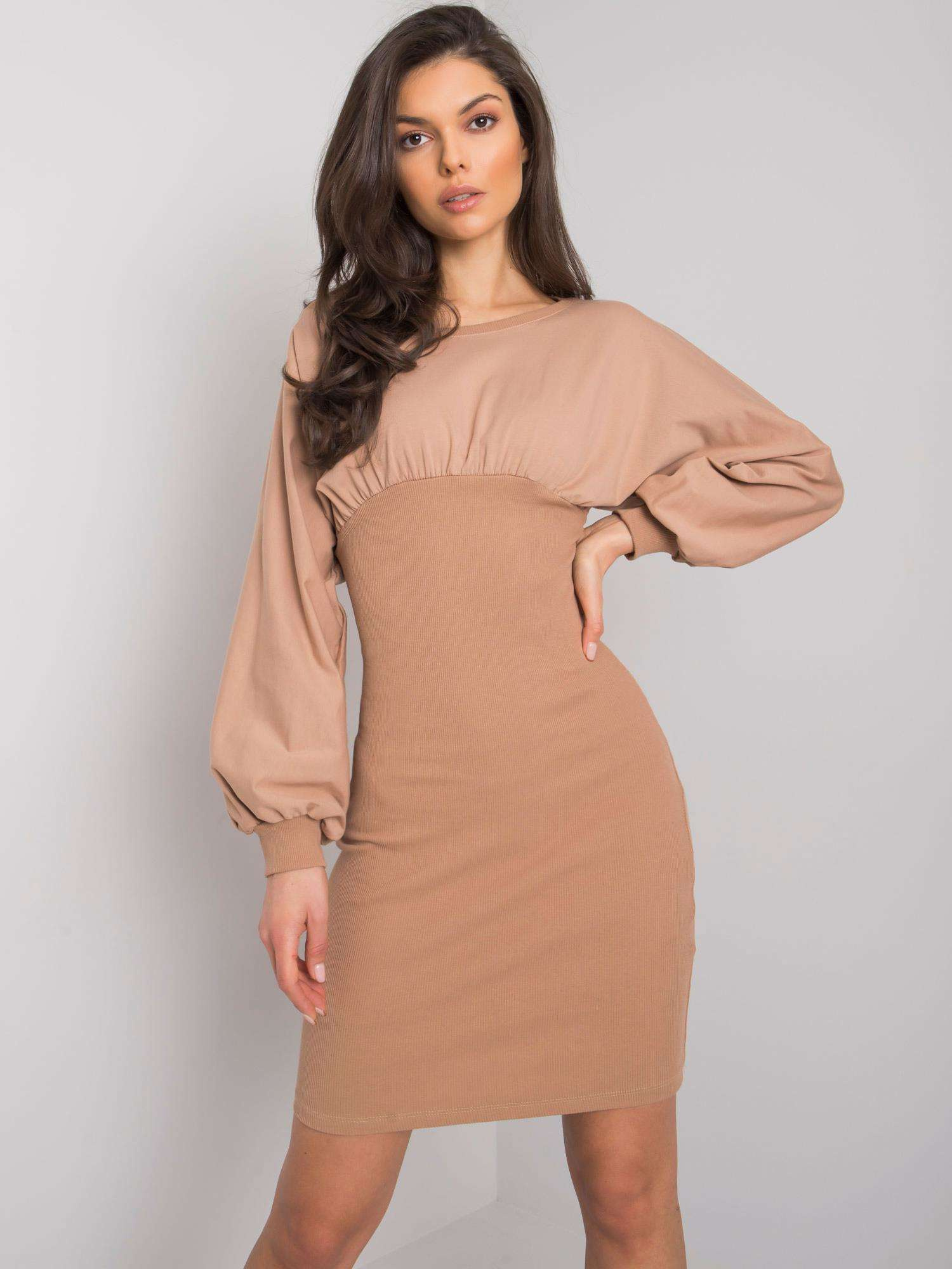 Camel fitted dress Violette RUE PARIS.