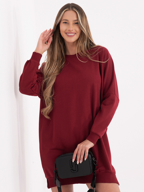 Bordowa sukienka basic o kroju oversize