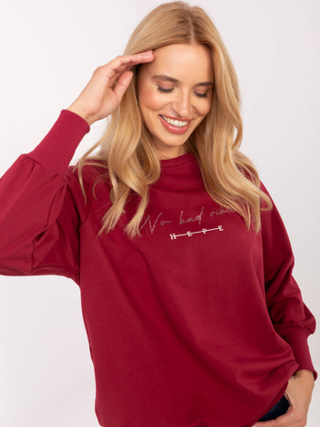 Bordowa damska bluzka oversize z dżetami