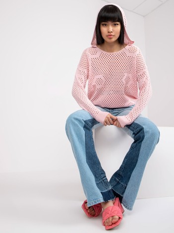 Pale pink classic sweater with openwork pattern RUE PARIS