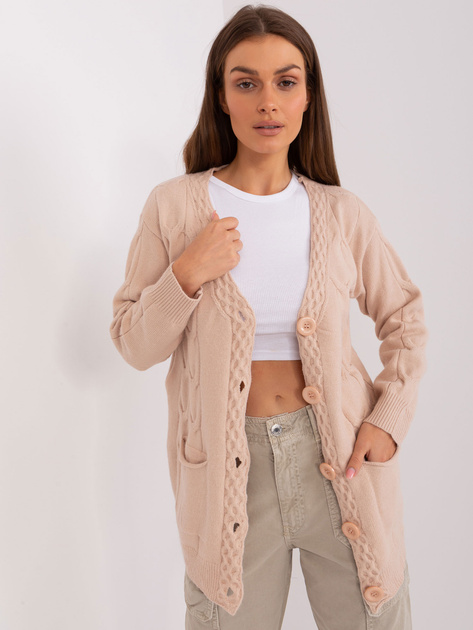 Hurt Beżowy damski sweter rozpinany z bawełną