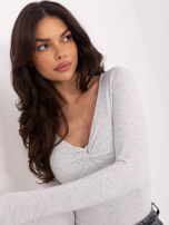 Jasnoszara damska bluzka basic z długim rękawem