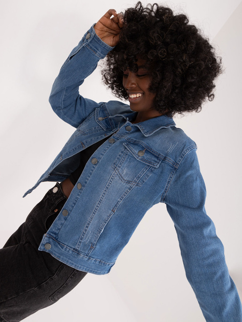 Hurtownia Niebieska kurtka jeansowa z przetarciami