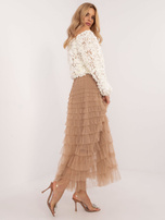 Hurt Camelowa długa spódnica tiulowa z falbanami