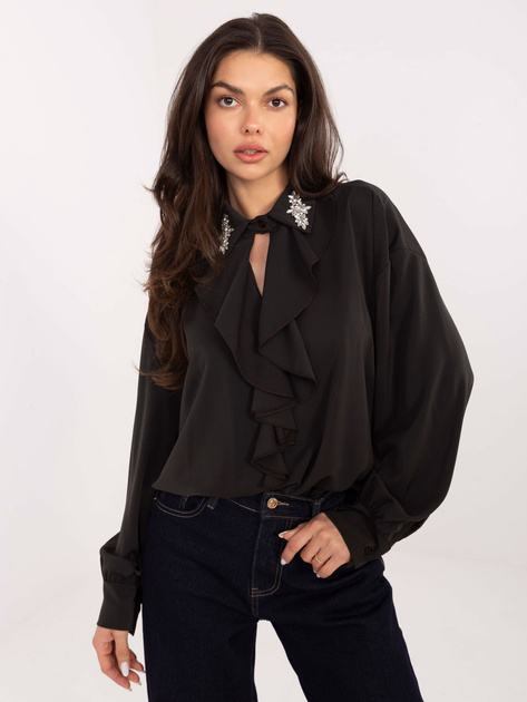 Czekoladowa wizytowa bluzka z ozdobnym kołnierzem