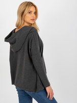 Hut Dunkelgrau asymmetrisches Shirt mit Taschen und Kapuze.