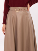 Ciemnobeżowa midi spódnica z ekoskóry