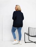 Navy blue plus size blouse with a round neckline.