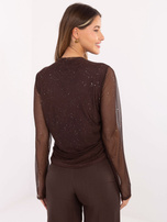 Czekoladowa siateczkowa bluzka z aplikacjami