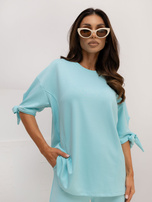 Miętowy damski komplet z wiązaniem na rękawach