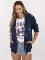 Navy blue zip-up oversized hoodie.