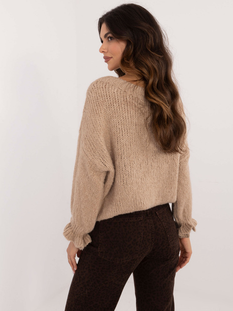 Hurt Ciemnobeżowy sweter oversize z okrągłym dekoltem