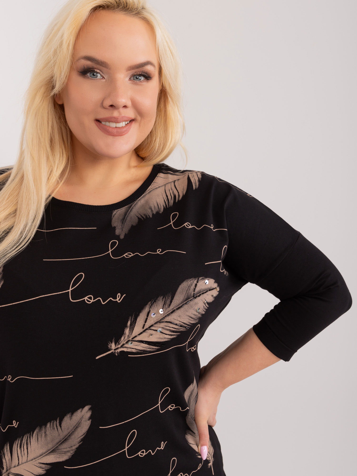 Hurt Czarna damska bluzka plus size z rękawem 3/4