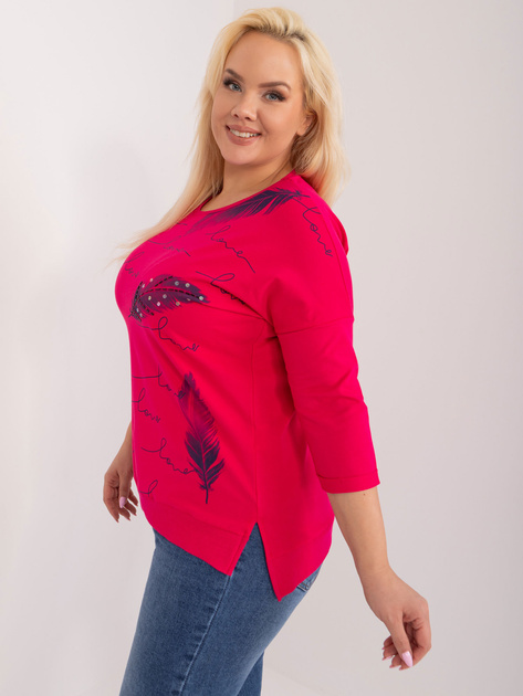 Hurt Fuksjowa damska bluzka plus size z napisami