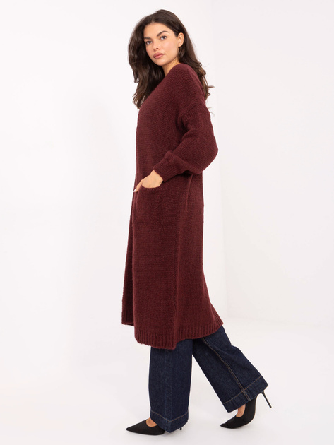 Bordowy długi kardigan o kroju oversize