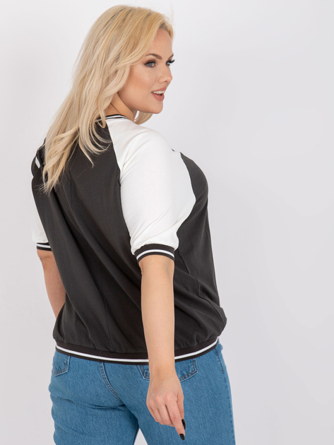 Khaki-biała bluzka plus size z dekoltem w serek