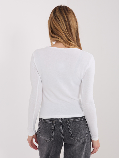 Ecru krótka bluzka basic z okrągłym dekoltem