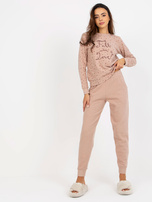 Hurtownia Beżowa ciepła piżama ze spodniami i bluzą 