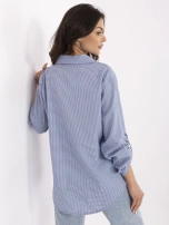 Ciemnoniebiesko-biała damska koszula z kołnierzykiem