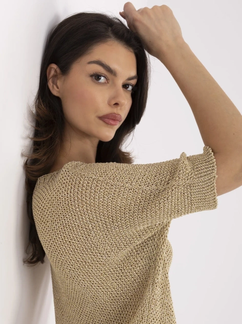 Hurt Złoty damski sweter oversize z krótkim rękawem