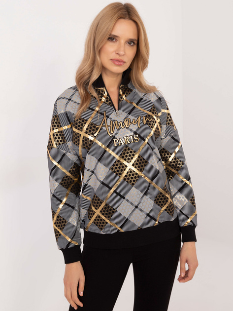 Hurt Czarna damska bluza z nadrukiem i stójką