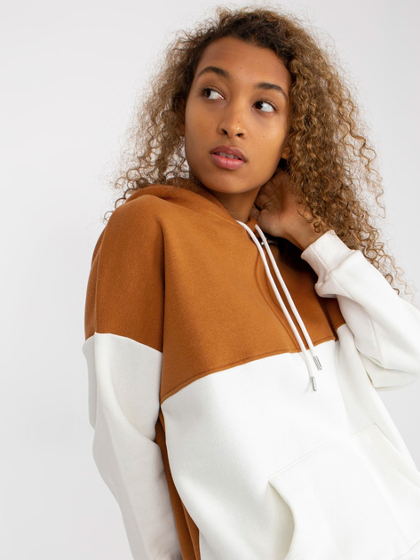 Hurt Jasnobrązowo-ecru dresowa bluza basic kangurka RUE PARIS