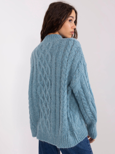 Hurtownia Niebieski luźny sweter w warkocze