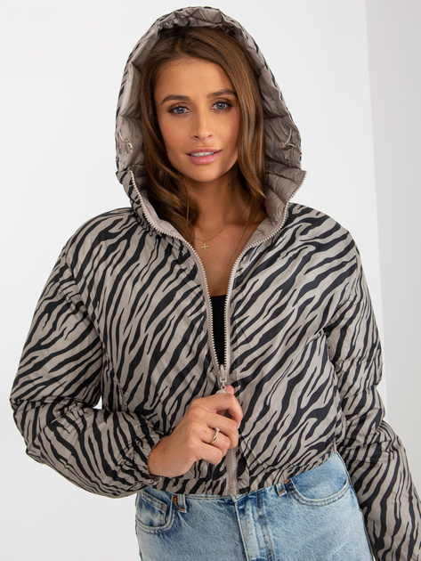 Hurt Ciemnobeżowa dwustronna kurtka pikowana w zwierzęcy wzór