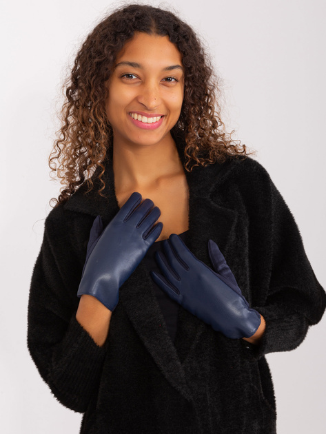 Hurt Granatowe eleganckie rękawiczki z eko skórą