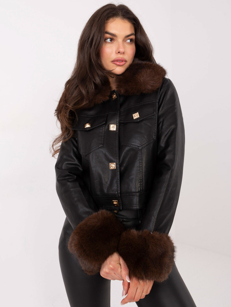 Czarna kurtka z ekoskóry z futrzaną podszewką