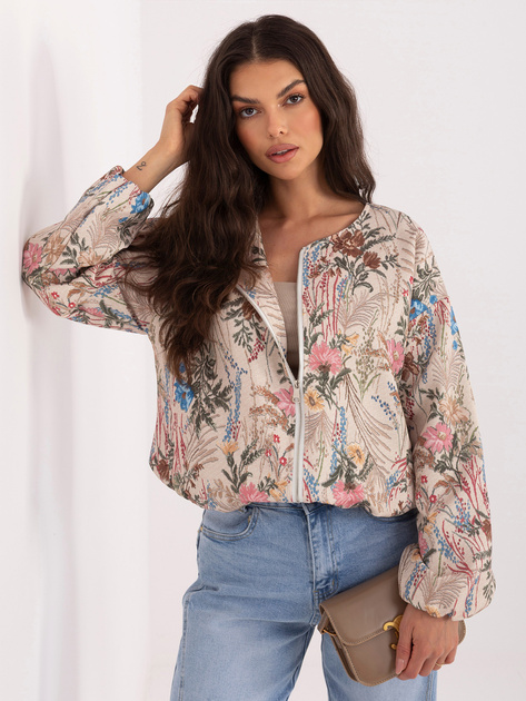 Zielona przejściowa kurtka z roślinnym nadrukiem