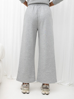 Szary ocieplany komplet basic ze spodniami wide leg