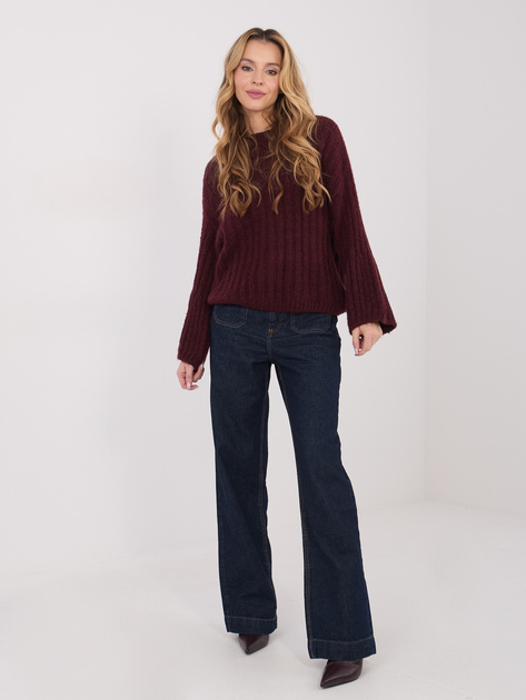 Burgundowy damski sweter z rękawem typu dzwon