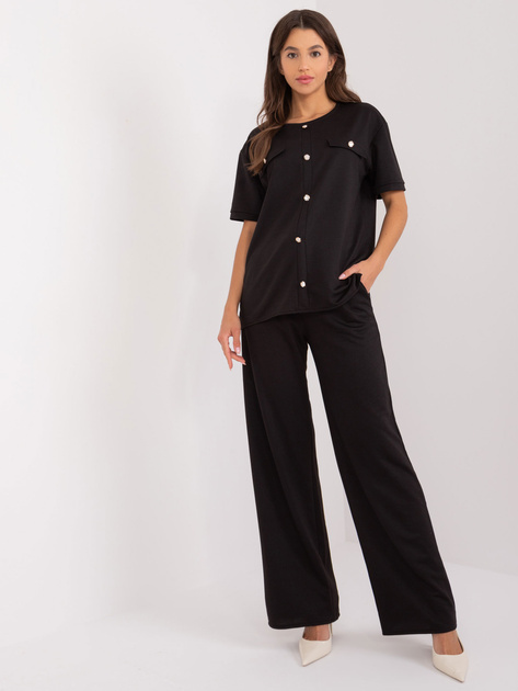 Hurt Czarny komplet casualowy z bluzką z rozcięciami