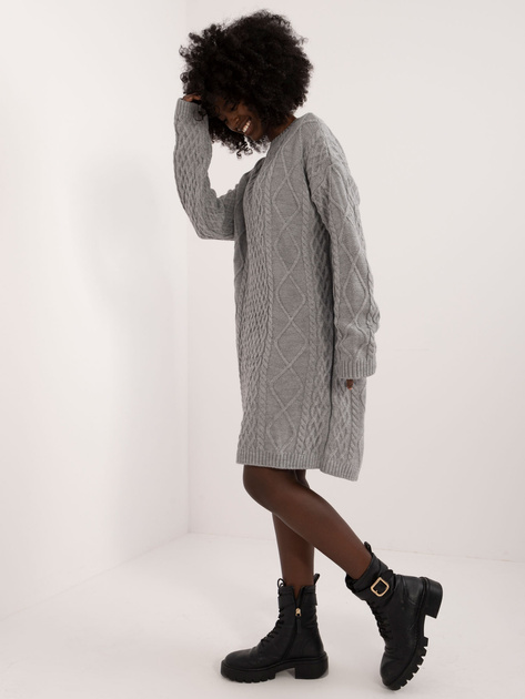Hurt Szara damska sukienka z dzianiny z długim rękawem