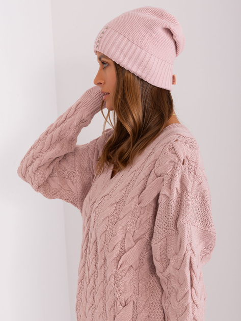 Hurt Jasnoróżowa czapka zimowa z aplikacją RUE PARIS