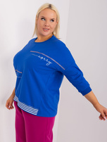 Hurt Kobaltowa damska bluzka plus size z napisami