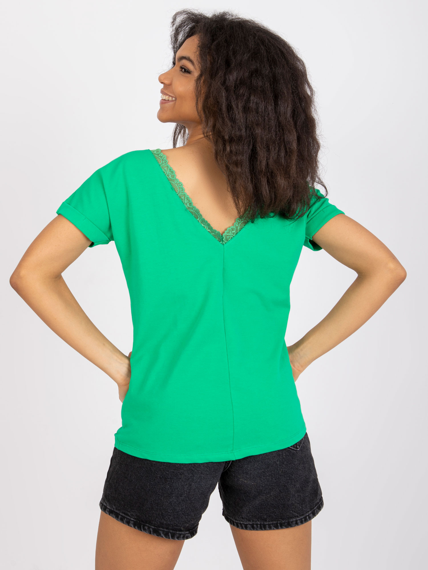 Green blouse with a back neckline Salma RUE PARIS.