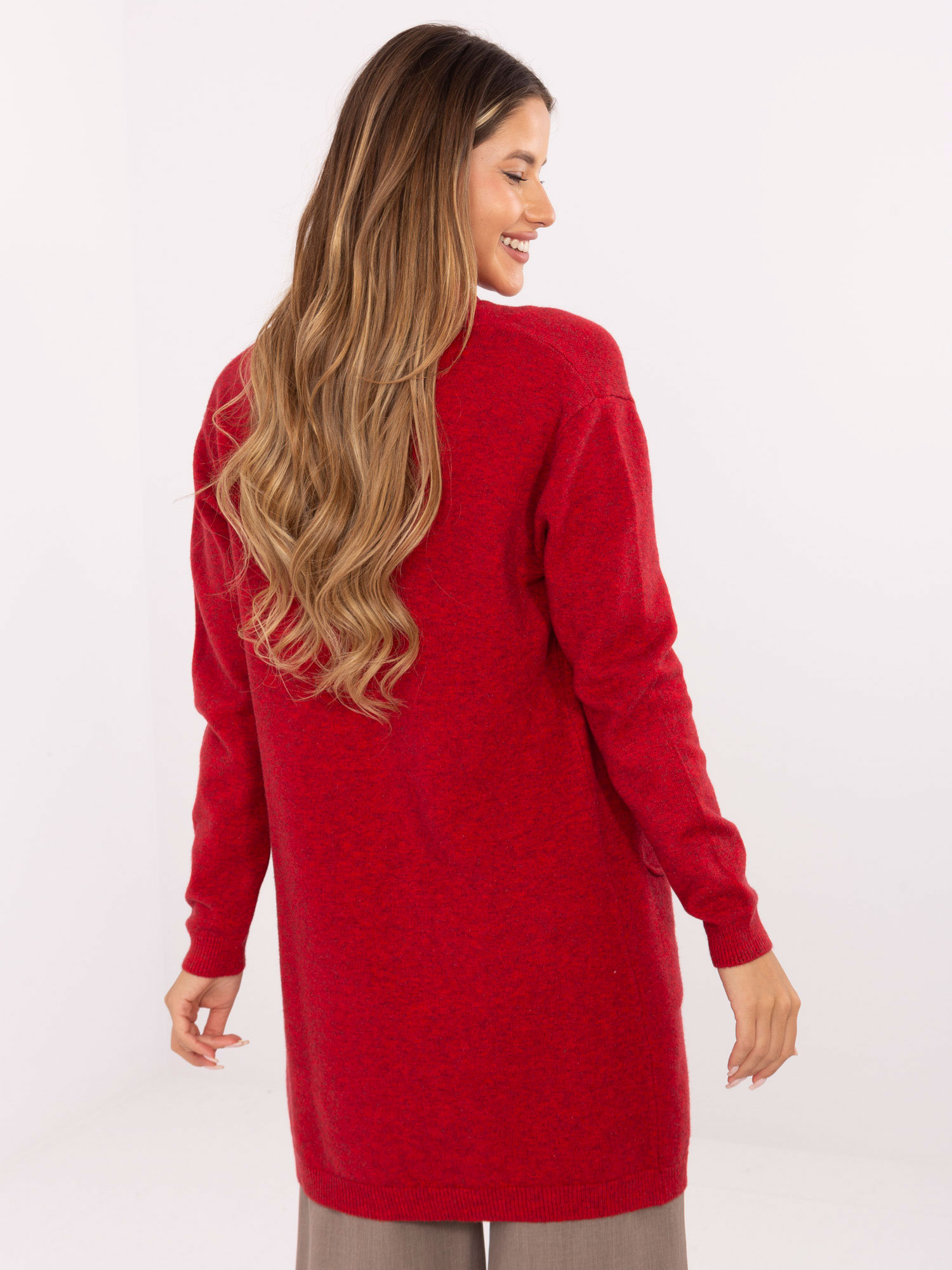 Red cardigan with a blend of modal.